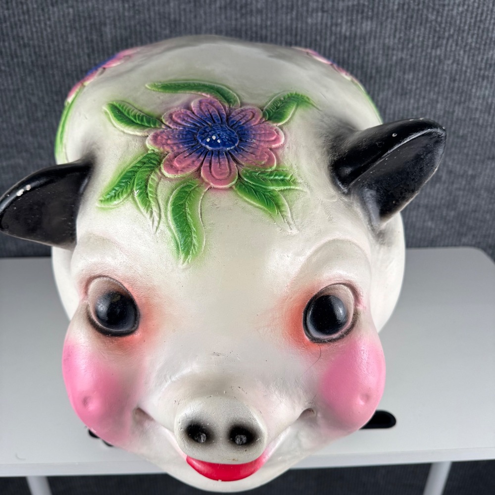 Vintage Large Ceramic Piggy Bank White Pink Floral Hand Painted MCM Kitsch XXL - Picture 9 of 15